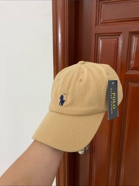Polo by Ralph Lauren Tan Baseball Cap with Navy Pony